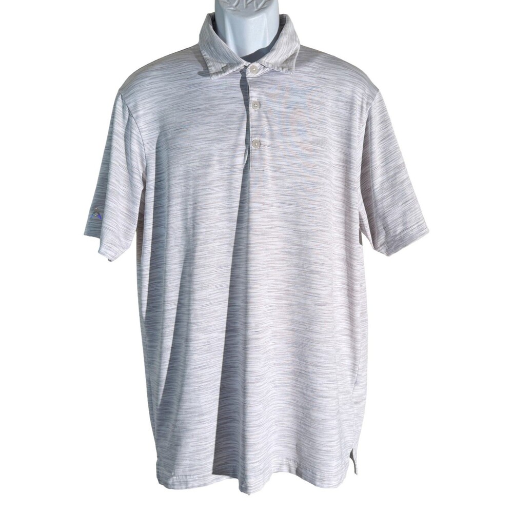 ANTIGUA Men's Short Sleeve Button Down Golf Polo‎ Shirt White Gray Large